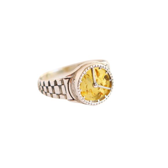 Baltic Lemon Amber Clock Ring in 925 Sterling Silver Size 8.5 - Picture 2 of 7